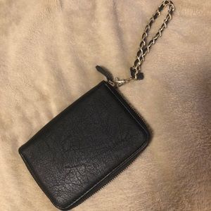 Black leather clutch with gold detail!